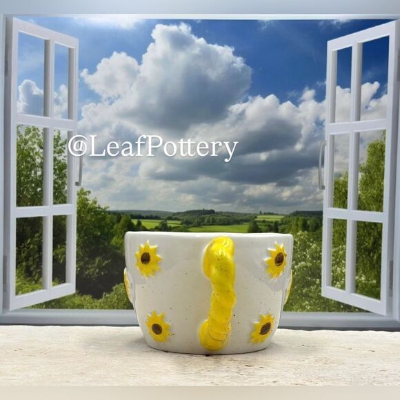 Sunflower Coffee Mug – 16oz Ceramic Cup with Handcrafted Floral Design - Picture 6 of 11